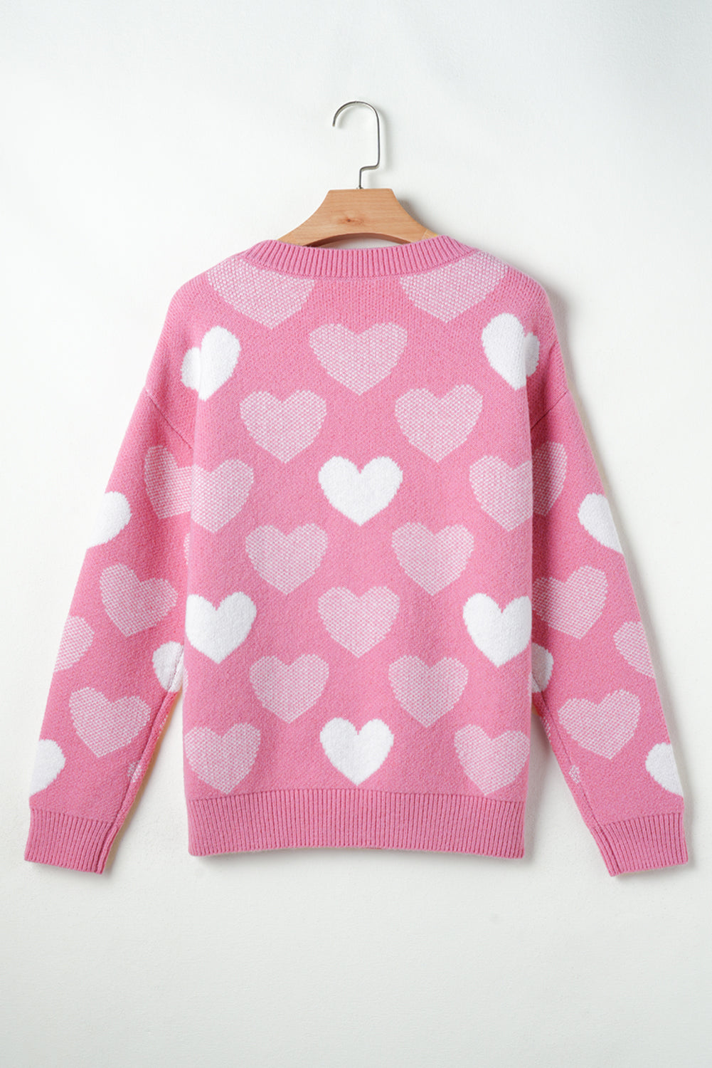 Pink Pearled Heart Print Valentines Crew Neck Sweater Sweaters JT's Designer Fashion