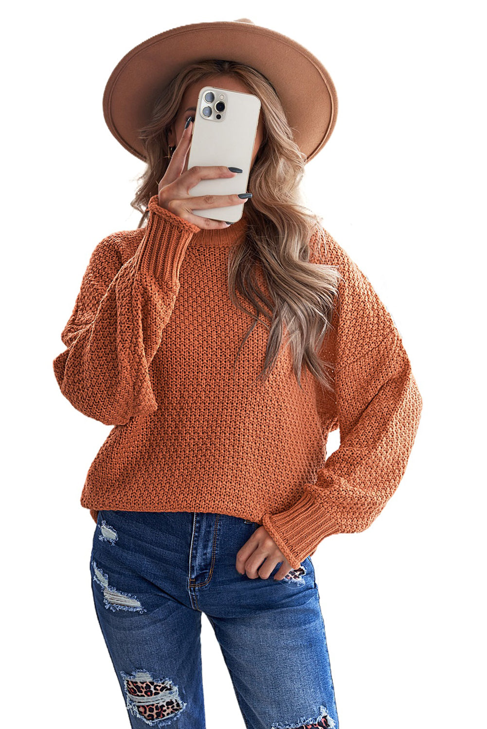 Orange Oversized Chunky Batwing Long Sleeve Turtleneck Sweater Sweaters & Cardigans JT's Designer Fashion
