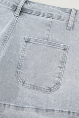 Dusk Blue Scalloped Hemline Acid Wash High Waist Denim Shorts Denim Shorts JT's Designer Fashion