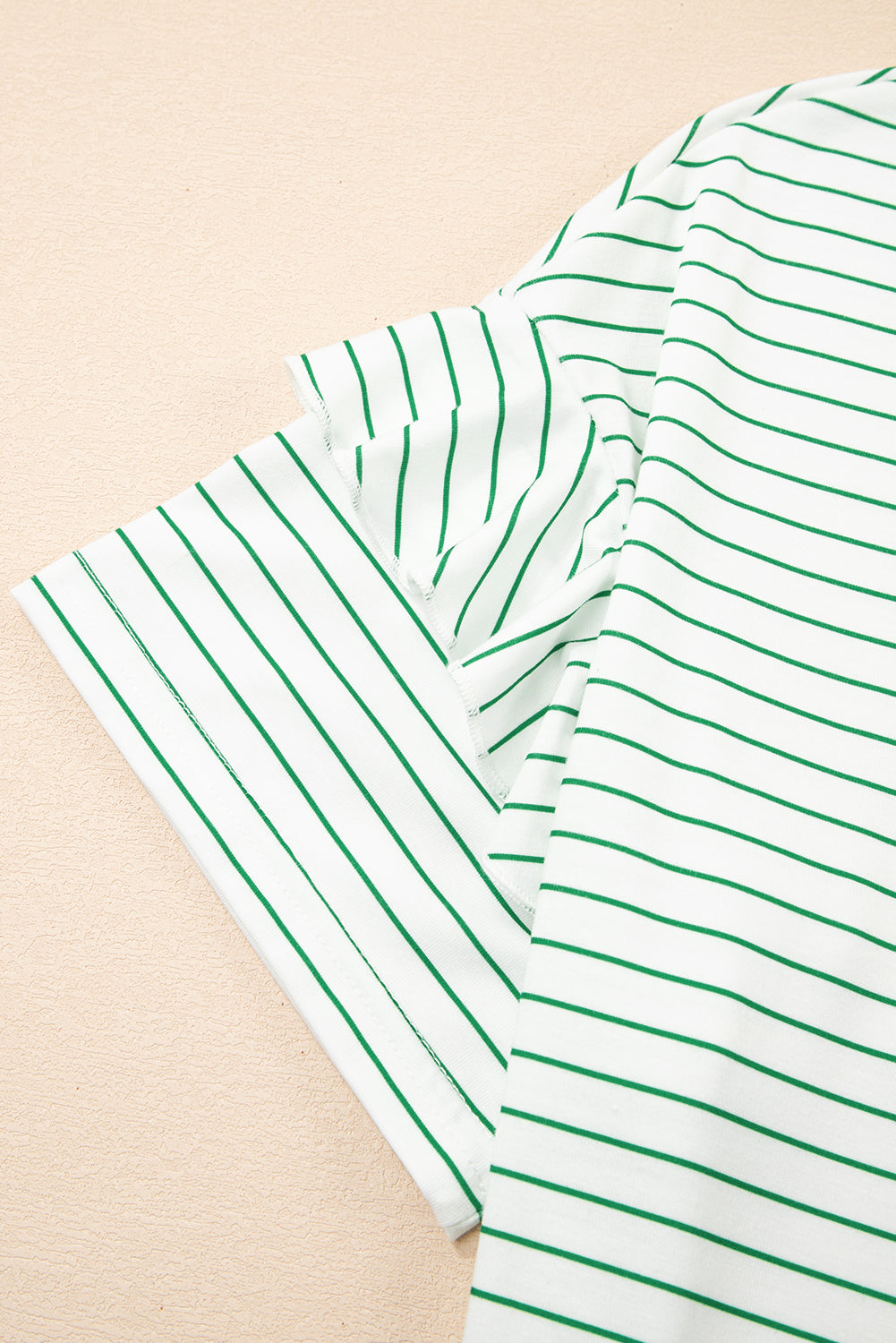 Green Stripe Ruffled Short Sleeve Crew Neck T Shirt Shift Mini Dress T Shirt Dresses JT's Designer Fashion