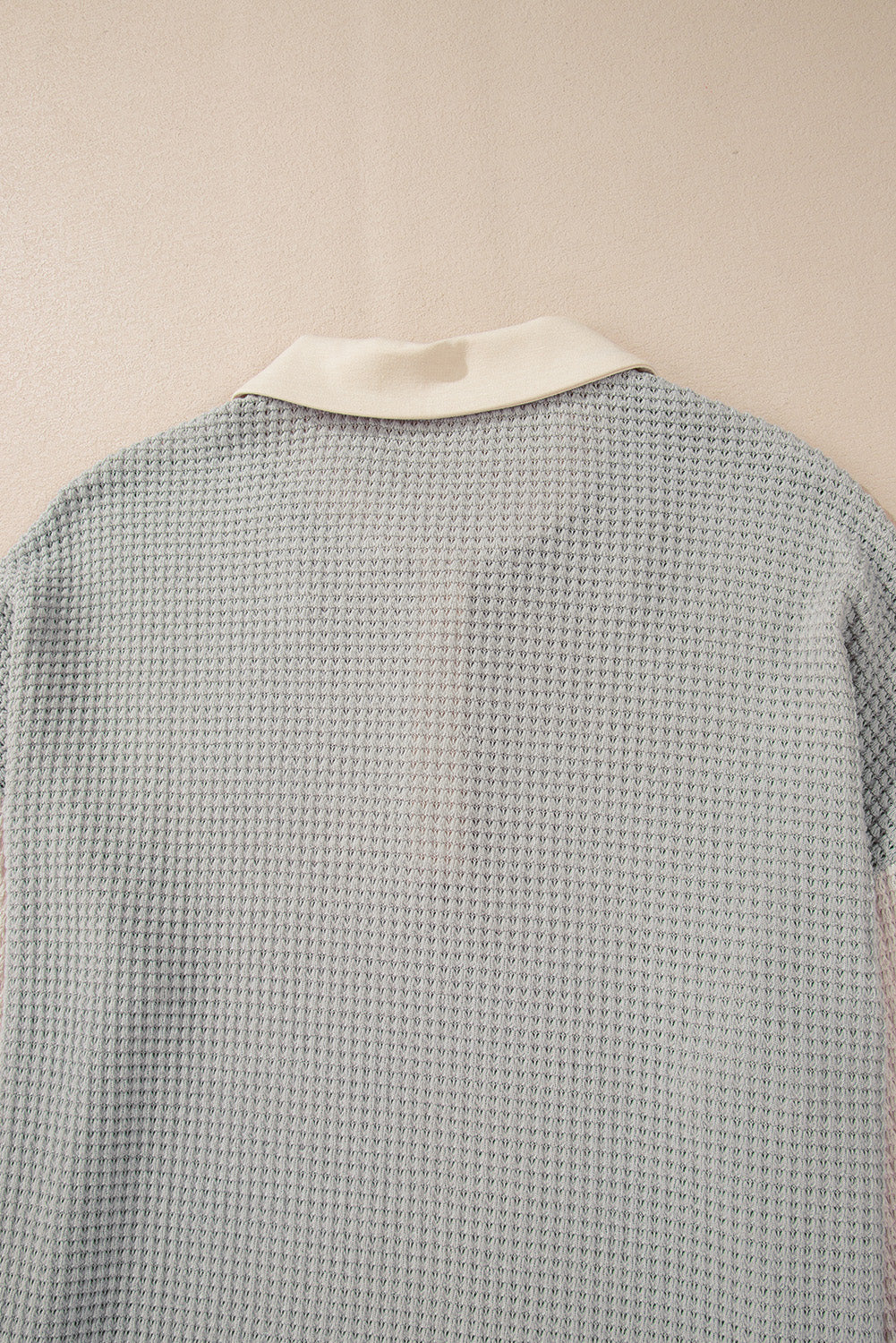 Khaki Textured Colorblock Collared Henley Top Long Sleeve Tops JT's Designer Fashion