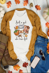 White Just A Girl Who Loves Fall Graphic T Shirt Graphic Tees JT's Designer Fashion