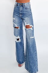 Ashleigh Blue Acid Wash Distressed Wide Leg High Waist Jeans Jeans JT's Designer Fashion