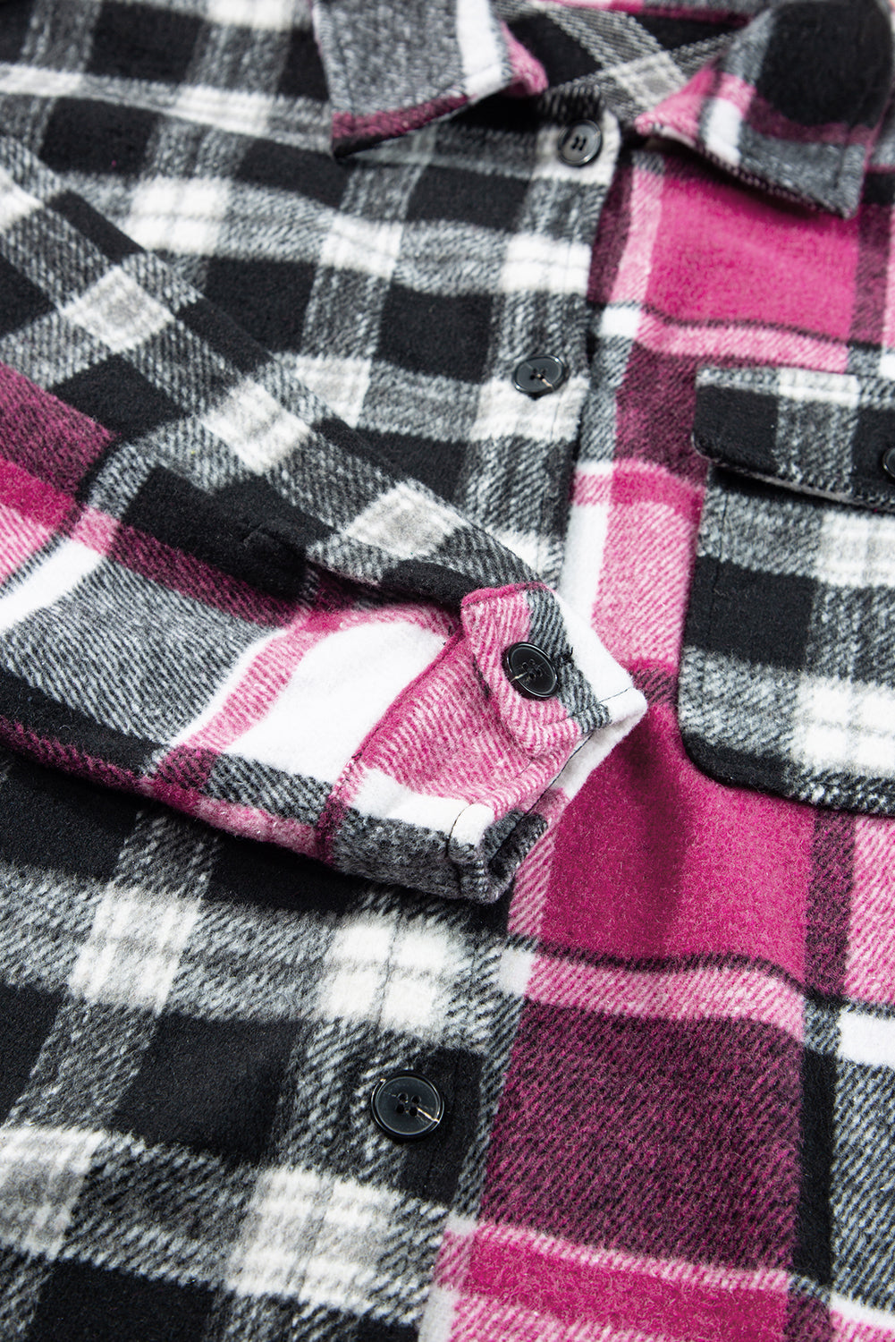 Black Plaid Colorblock Loose Shacket Plaid Shackets JT's Designer Fashion