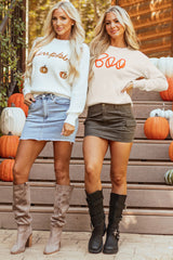 Apricot Boo Knitted Pattern Ribbed Edge Drop Shoulder Sweater Sweaters JT's Designer Fashion