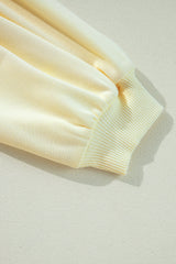 Beige Tinsel Flower Dropped Puff Sleeve Sweatshirt Sweatshirts & Hoodies JT's Designer Fashion