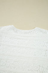 White Lace Crochet Round Neck Puff Sleeve Shift Mini Dress Mini Dresses JT's Designer Fashion
