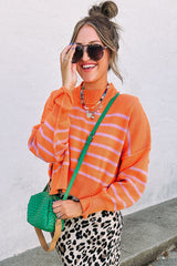 Orange Stripe Ribbed High Neck Drop Shoulder Boxy Fit Sweater Sweaters JT's Designer Fashion