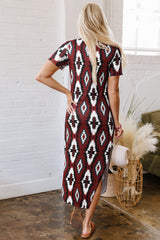 Red Western Aztec Printed Long T-shirt Dress T Shirt Dresses JT's Designer Fashion
