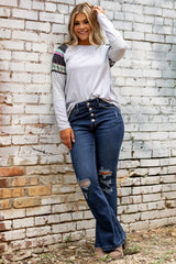 Dark Washed Distressed Flare Bottom Jeans Jeans JT's Designer Fashion
