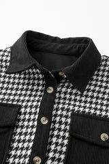 Black Houndstooth Corduroy Patchwork Flap Pocket Shacket Jackets JT's Designer Fashion