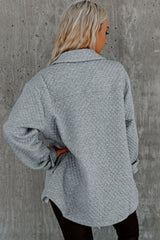 Gray Retro Quilted Flap Pocket Button Shacket Jackets JT's Designer Fashion