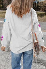 White Valentines Slogan Heart Sequin Corded Baggy Sweatshirt Graphic Sweatshirts JT's Designer Fashion