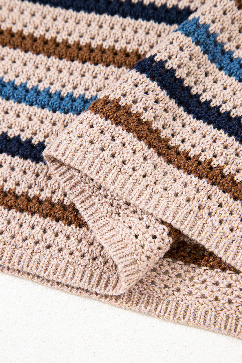 Multicolour Striped Knitted Drop Shoulder Round Neck Sweater Sweaters JT's Designer Fashion