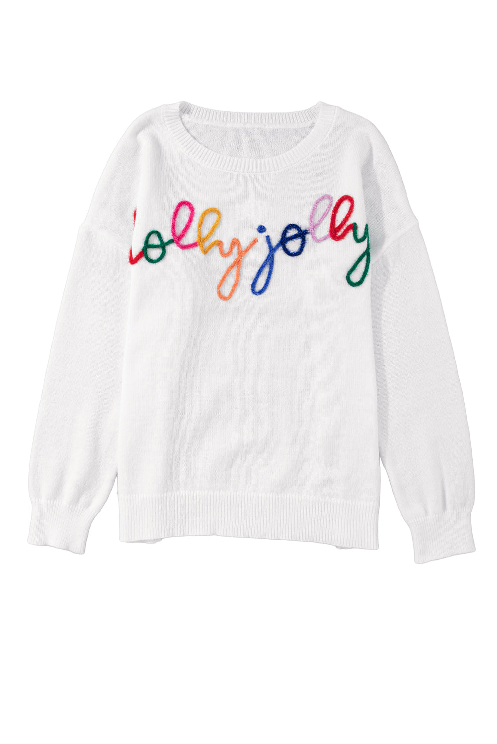 White Holly Jolly Round Neck Casual Sweater Sweaters JT's Designer Fashion