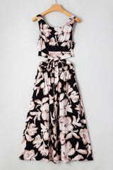 Black Floral Cutout Square Neck Knot Back Sleeveless Long Dress Maxi Dresses JT's Designer Fashion