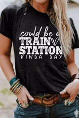 Black Could be a TRAIN STATION KINDA DAY Graphic Tee Graphic Tees JT's Designer Fashion