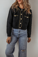 Black Shimmer Flap Pocket Button up Cardigan Cardigans JT's Designer Fashion