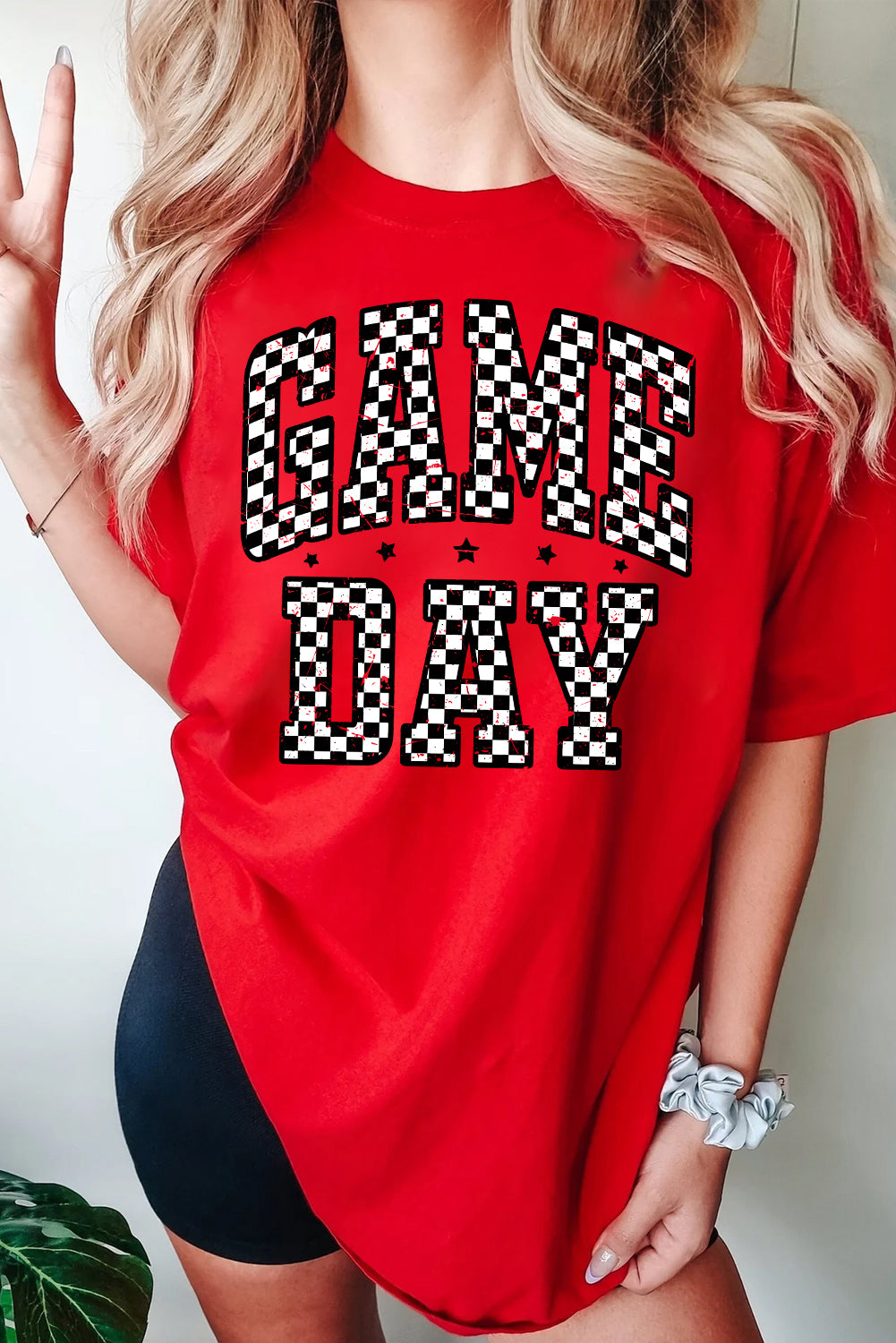 Red Checkered Game Day Graphic T Shirt Graphic Tees JT's Designer Fashion