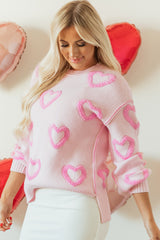 Pink Heart Shape Bubble Sleeve Baggy Sweater Sweaters JT's Designer Fashion