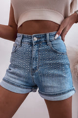 Ashleigh Blue Rhinestone Embellished Denim Shorts Bottoms JT's Designer Fashion