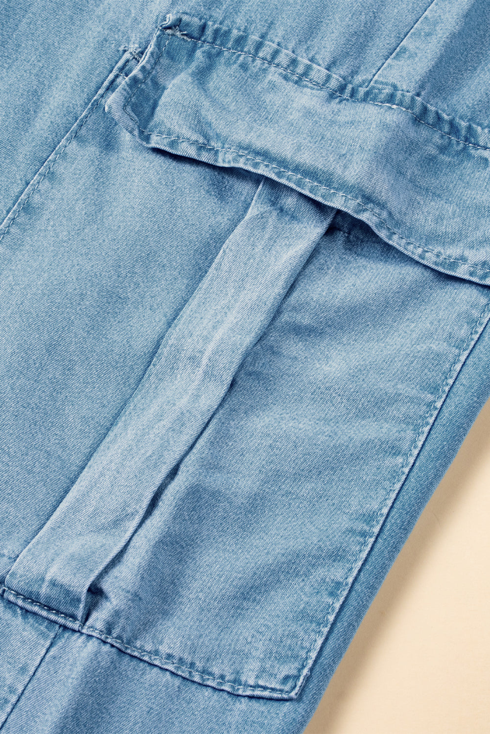 Sky Blue Drawstring High Waist Cargo Pocket Wide Leg Jeans Jeans JT's Designer Fashion