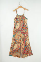 Red Paisley Printed Spaghetti Straps Elegant Wide Leg Jumpsuit Jumpsuits & Rompers JT's Designer Fashion