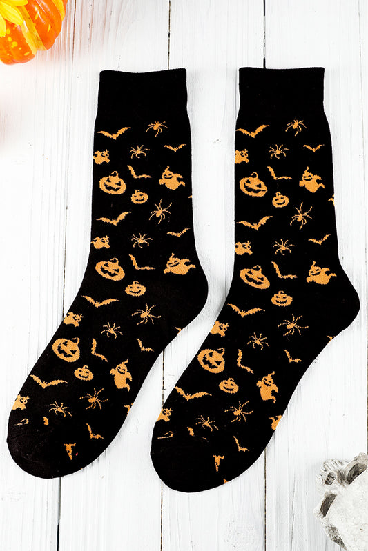 Black Spooky Season Halloween Element Print Socks Socks JT's Designer Fashion