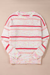 Pink Stripe Drop Shoulder Side Split Plus Size Sweater Plus Size Sweaters & Cardigans JT's Designer Fashion