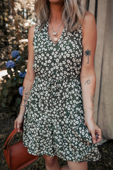 Green Boho Floral Print V Neck Tunic Sleeveless Dress Floral Dresses JT's Designer Fashion