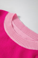 Bonbon Three Tone Contrast Round Neck Loose Sweater Sweaters JT's Designer Fashion