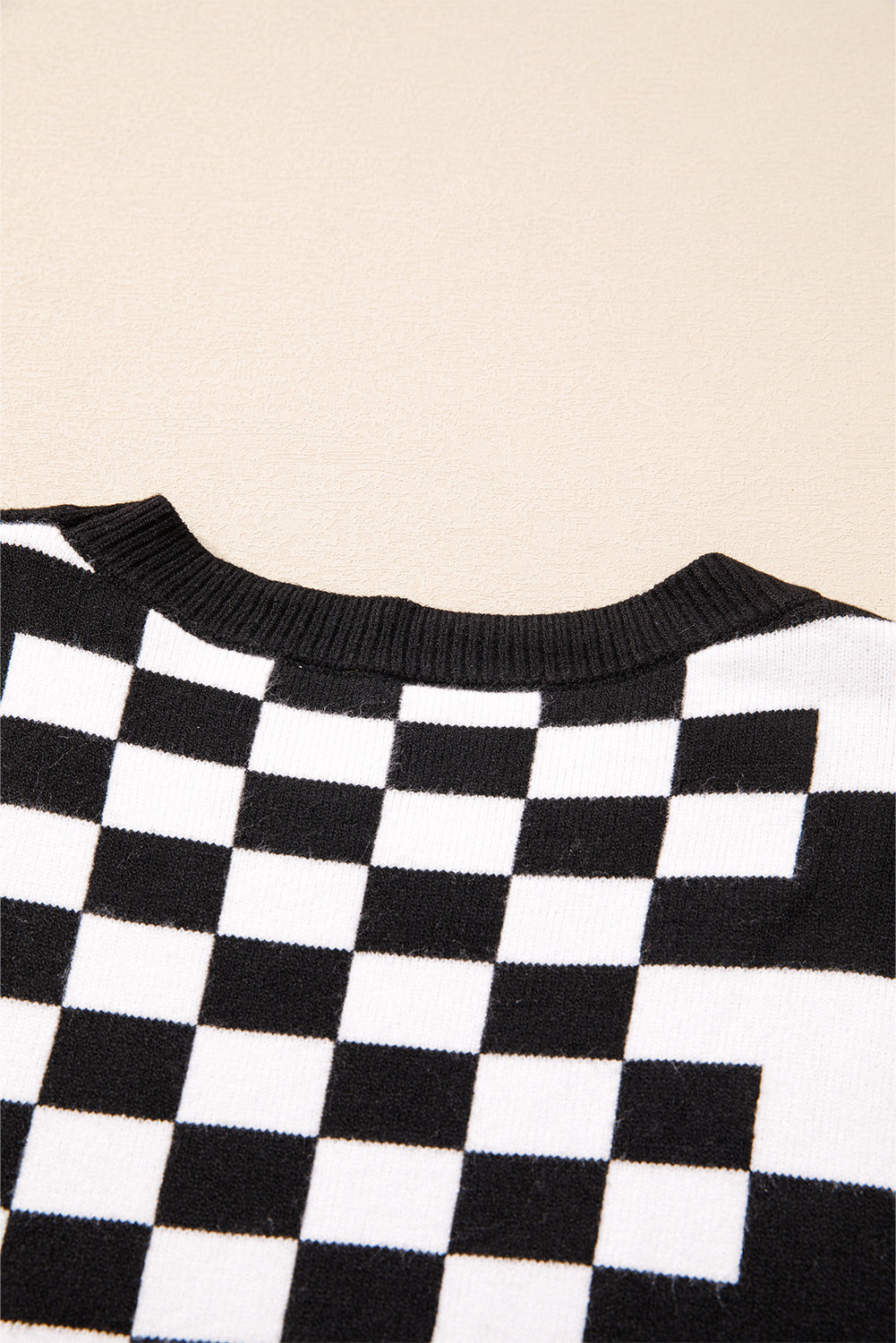 Black Checkered Print Drop Shoulder Round Neck Sweater Sweaters JT's Designer Fashion