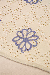 Beige Contrast Flower Print Eyelet Drop Shoulder Sweater Sweaters JT's Designer Fashion