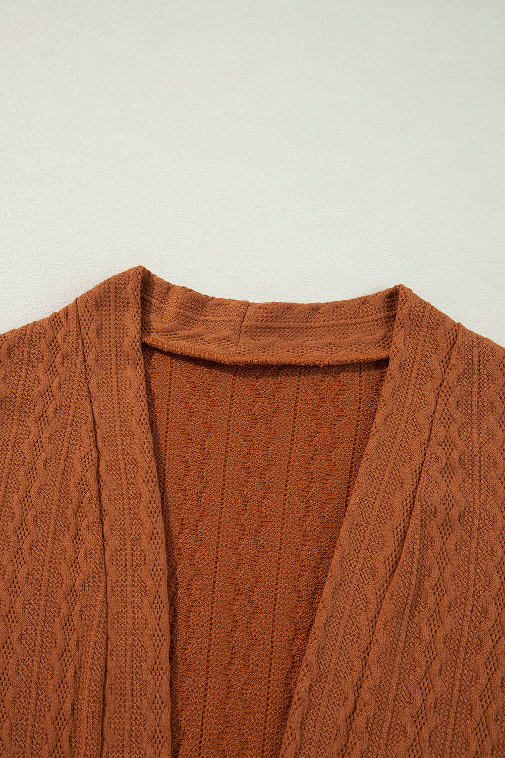 Chestnut Textured Knit Side Pockets Open Front Cardigan Cardigans JT's Designer Fashion