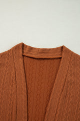 Chestnut Textured Knit Side Pockets Open Front Cardigan Cardigans JT's Designer Fashion