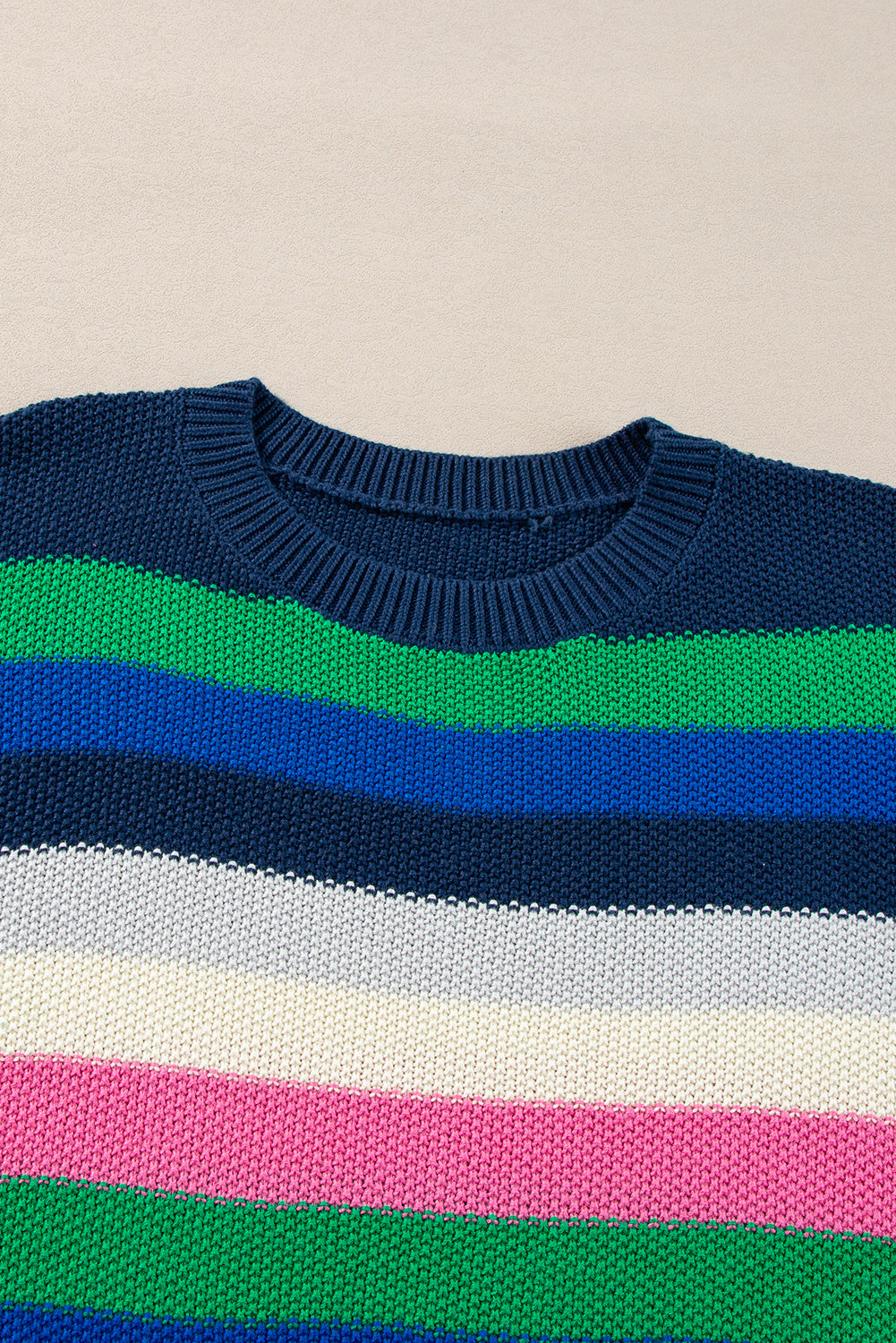 Bright Green Rainbow Striped Crew Neck Drop Shoulder Sweater Sweaters JT's Designer Fashion