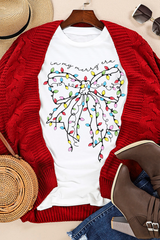White Colored Light Bowknot Graphic Crewneck T Shirt Graphic Tees JT's Designer Fashion