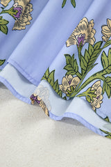 Sky Blue Floral Print Button Tie Neck Long Puff Sleeve Blouse Blouses & Shirts JT's Designer Fashion