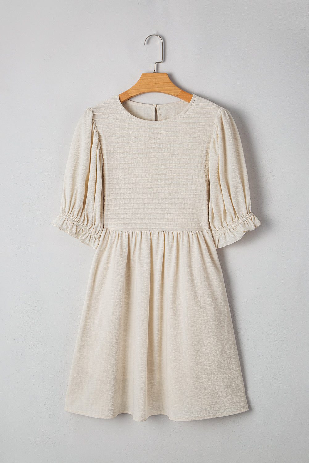 White Textured Ruffled Puff Sleeve Loose Dress Mini Dresses JT's Designer Fashion
