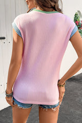 Pink Colorblock Edge Twisted Rib Texture Sequin American Flag Casual T Shirt Graphic Tees JT's Designer Fashion