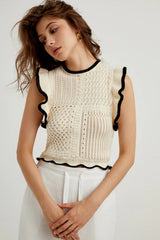 Apricot Crochet Eyelet Flounce Tank Top Sweaters & Cardigans JT's Designer Fashion