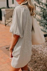 Green Patch Pockets Button Down Short Puff Sleeve Dress Mini Dresses JT's Designer Fashion