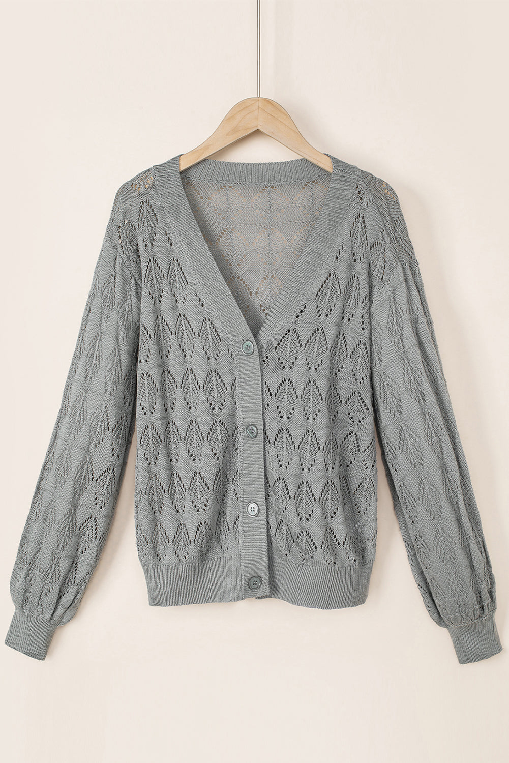 Gray Lightweight Buttoned Front Crochet Cardigan Cardigans JT's Designer Fashion