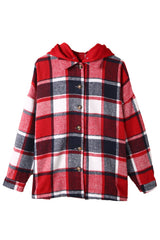 Fiery Red Hooded Plaid Button Front Shacket Plaid Shackets JT's Designer Fashion