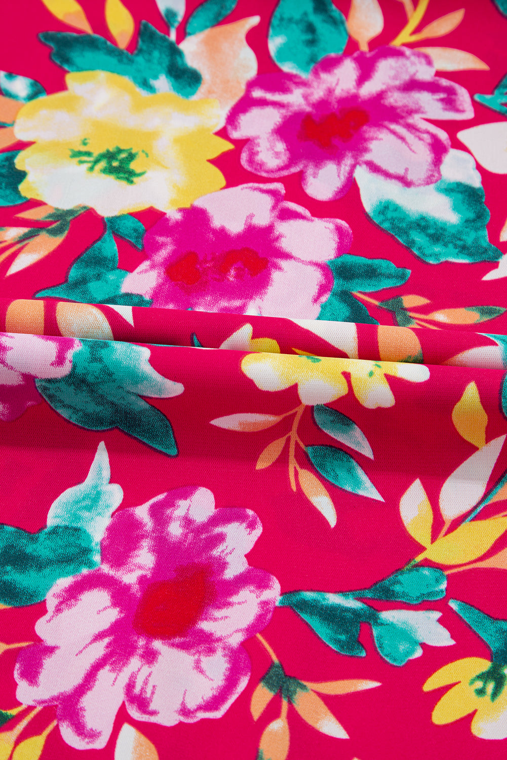 Pink Floral Print V Neck Pocketed High Waist Plus Size Midi Dress Plus Size Midi Dresses JT's Designer Fashion
