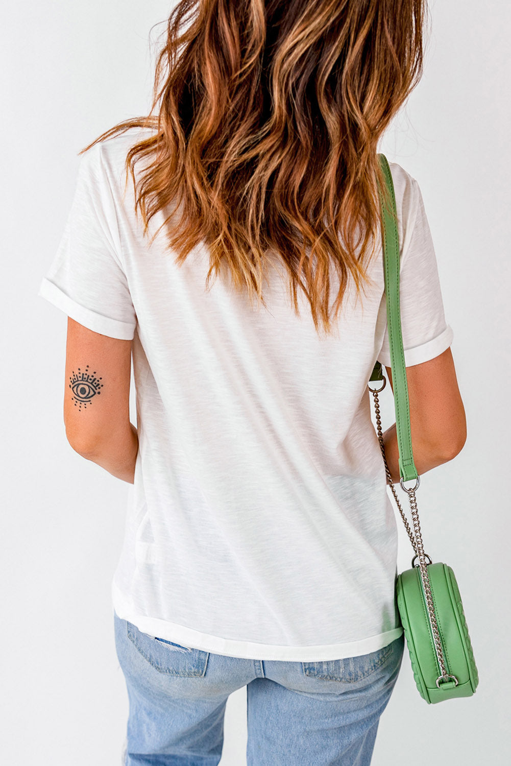 White AMERICA Star Graphic Round Neck Tee Graphic Tees JT's Designer Fashion