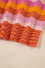 Orange Color Block Ribbed Edge Round Neck Sweater Sweaters JT's Designer Fashion