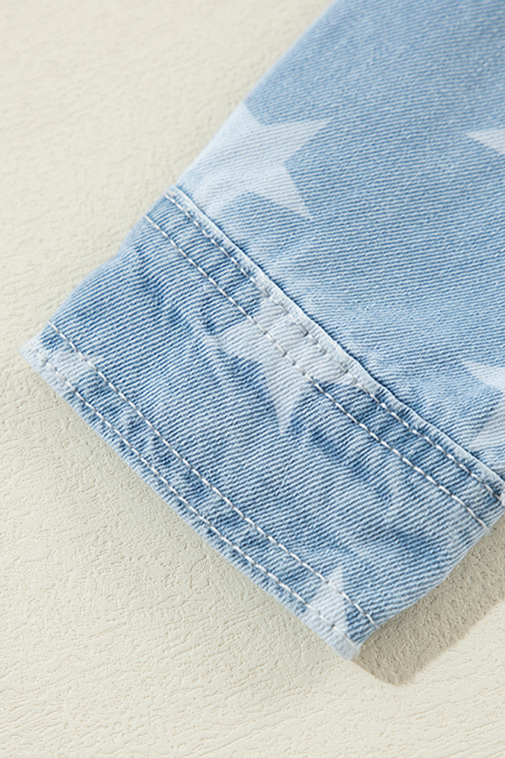 Sky Blue Star Print Light Wash Raw Hem Denim Jacket Denim Jackets JT's Designer Fashion