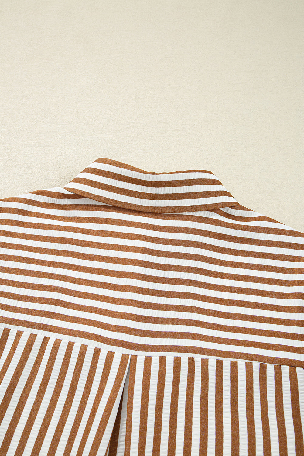 Brown Stripe Ruffled Hem Collared Long Sleeve Shirt Mini Dress Mini Dresses JT's Designer Fashion