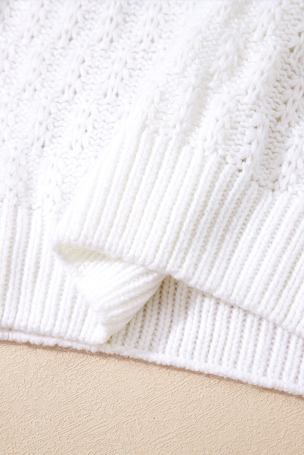 White Textured Knit Ribbed Edge V Neck Loose Sweater Sweaters JT's Designer Fashion